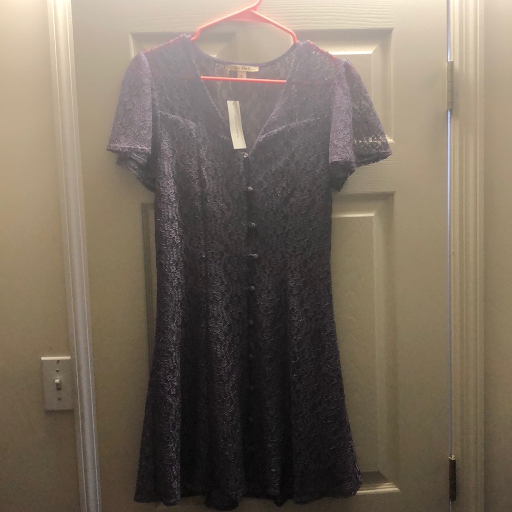 purple lace button up dress